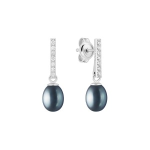 Cercei argint cu perle naturale negre si cristale DiAmanti SK24462E_B-G (Argint 925‰ 1 g.)